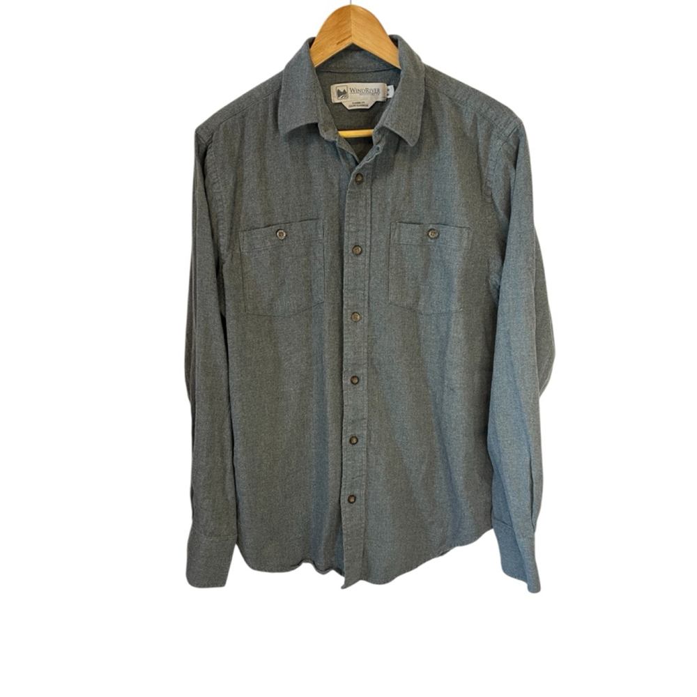 Men's WindRiver Gray Collared Casual Button Down Shirt M